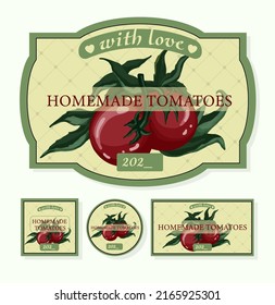 HOMEMADE TOMATOES LABELS. Sticker for homemade tomatoes in a jar. Template for a craft chef.