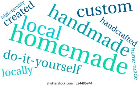 Homemade word cloud on a white background. 