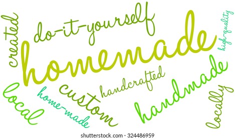Homemade word cloud on a white background. 