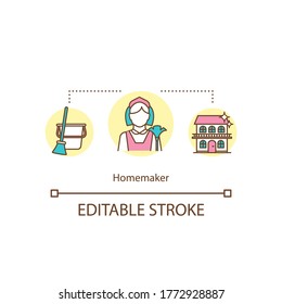 Homemaker concept icon. Cleaner for housekeeping. Young wife. Domestic care for household. Housewife idea thin line illustration. Vector isolated outline RGB color drawing. Editable stroke