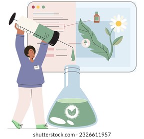 Homeopathic herbal medicine, alternative treatment, phytotherapy, use for therapeutic or prophylactic purposes of medicinal plants. Pharmacist prepares liquid drug in laboratory from medicinal plants