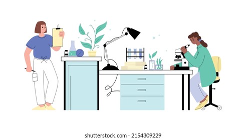 Homeopathic or naturopathic clinic or pharmacy, flat vector illustration isolated on white background. Organic remedies for treatment and prevention of disease.