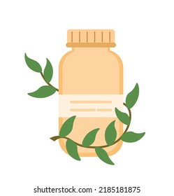 Homeopathic Pills. Alternative Or Herbal Medicine. Homeopathic Treatment And Phytotherapy Concept. Herbal Pills. Flat Vector Illustration. Isolated White Background.