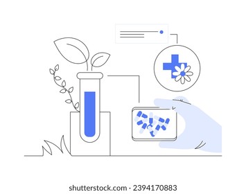Ilustración vectorial de concepto abstracto de la homeopatía. Variedad de medicinas homeopáticas en el apoteario, medicina alternativa, mercado farmacéutico, medicamentos naturales, suplemento orgánico metáfora abstracta.