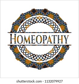 Homeopathy arabic style badge. Arabesque decoration.