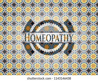 Homeopathy arabic style badge. Arabesque decoration.