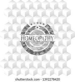 Homeopathy grey emblem with geometric cube white background