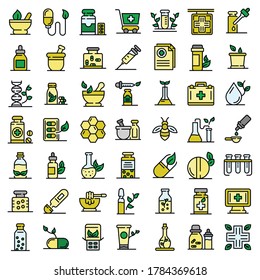 Homeopathy icons set. Outline set of homeopathy vector icons thin line color flat on white