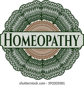 Homeopathy inside a money style rosette