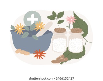 Homeopathy isolated concept vector illustration. Homeopathic medicine, alternative treatment, holistic approach, homeopathy method, natural drug, naturopathic healthcare service vector concept.