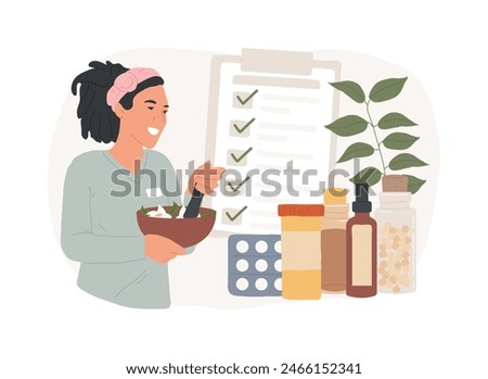 Homeopathy isolated concept vector illustration. Homeopathic medicine, alternative treatment, holistic approach, homeopathy method, natural drug, naturopathic healthcare service vector concept.