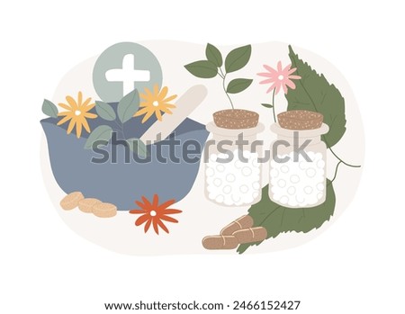 Homeopathy isolated concept vector illustration. Homeopathic medicine, alternative treatment, holistic approach, homeopathy method, natural drug, naturopathic healthcare service vector concept.