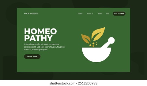 Homeopathy Landing Page Template. Pharmacists Characters Research Alternative Organic Herbal Medicine. Homeopathic pharmacy. Landing page template.