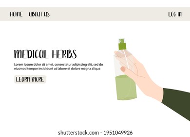 Homeopathy, naturopathy. Complementary, alternative, integrative, holistic medicine. Natural organic herb. Apothecary bottle. Vector flat cartoon illustration, landing page, banner design, web