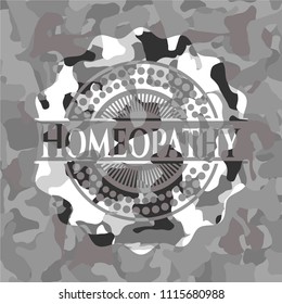 Homeopathy on grey camo pattern