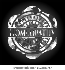 Homeopathy on grey camouflage pattern
