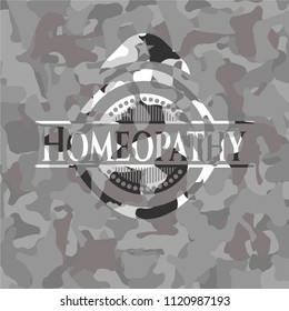 Homeopathy on grey camouflage texture