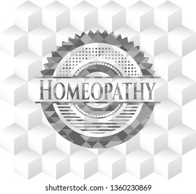 Homeopathy realistic grey emblem with cube white background