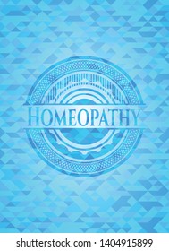Homeopathy realistic light blue emblem. Mosaic background