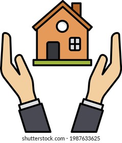Homeowner Coverage Vector Color Icon Design, Financial loss Protection Symbol on white background, Risk management Sign, Landlord insurance Concept, Human Hand Protecting Home stock illustration