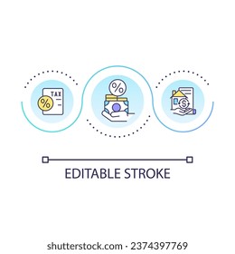 Homeowner property tax loop concept icon. Buying house. Home value. Real estate payments abstract idea thin line illustration. Isolated outline drawing. Editable stroke. Arial font used