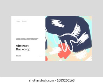 Homepage design with abstract illustration. Colorful geometric and hand drawn shapes, textures. Decorative wallpaper, backdrop. EPS10 vector.