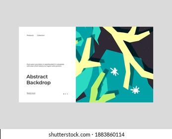 Homepage design with abstract illustration. Colorful geometric shapes composition. Decorative wallpaper, backdrop. Cosmic abstractionism. Eps10 vector.