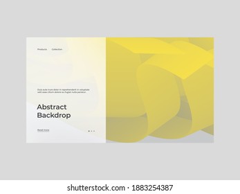 Homepage design with abstract illustration. Dynamic composition with trendy liquid fluid 3d shapes. Yellow and gray palette of 2021. Minimal backdrop, background. Eps10 vector illustration.