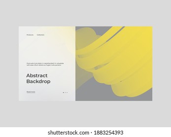 Homepage design with abstract illustration. Dynamic composition with trendy liquid fluid 3d shapes. Yellow and gray palette of 2021. Minimal backdrop, background. Eps10 vector illustration.