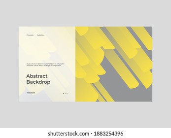 Homepage design with abstract illustration. Dynamic composition with trendy liquid fluid 3d shapes. Yellow and gray palette of 2021. Minimal backdrop, background. Eps10 vector illustration.