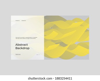 Homepage design with abstract illustration. Dynamic composition with trendy liquid fluid 3d shapes. Yellow and gray palette of 2021. Minimal backdrop, background. Eps10 vector illustration.