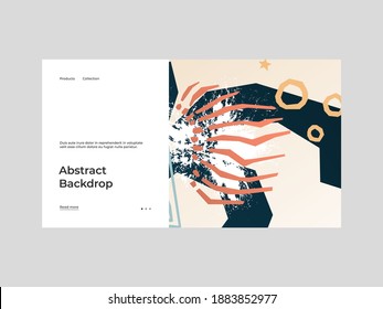Homepage design with abstract illustration. Spots, dots and paint strokes. Decorative wallpaper, backdrop. Hand drawn texture, decor elements and shapes. Eps10 vector.
