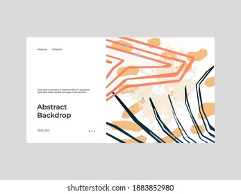 Homepage design with abstract illustration. Spots, dots and paint strokes. Decorative wallpaper, backdrop. Hand drawn texture, decor elements and shapes. Eps10 vector.