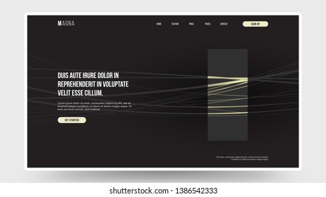 Homepage design. Landing page. Modern abstract template with colorful lines on dark gray background. Gradient line. Shapes and shadows. Eps10 vector.