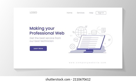 Homepage Design Template With Computer Programming In Flat Design Illustration For Your Website