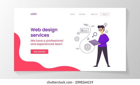 Startseite-Design-Vorlage für Ihre Website mit einer männlichen flachen Abbildung
