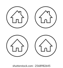 Homepage, home outline icon set on circle line. Web house page sign symbol