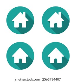 Homepage, house icon set with long shadow. Home page sign symbol