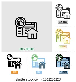  homepage icon in six different styles, based on outline style, seo icon set, vector