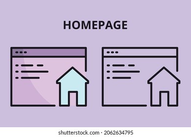 Homepage Icon For Web Development. Outline And Filled Color Style.
