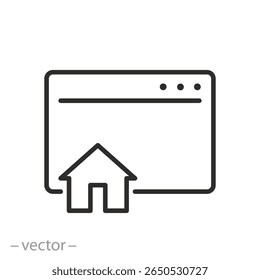homepage icon, web page concept, user interface window, thin line symbol on white background - editable stroke vector illustration eps10