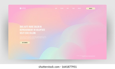 Homepage, landing page background. Abstract liquid, fluid shapes composition. 3D effect with blend gradient. Colors name: Peach-yellow, Aero blue, Fresh Air, Lavender pink.