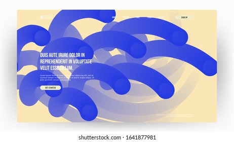 Homepage, landing page background. Abstract liquid, fluid shapes composition. 3D effect with blend gradient. Colors name: Palatinate blue, Banana mania. Eps10 vector illustration.