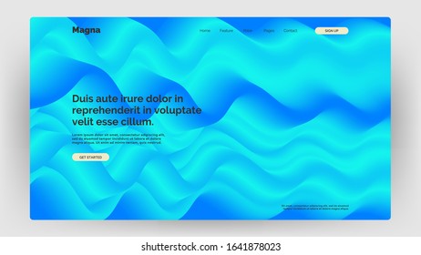 Homepage, landing page background. Abstract liquid, fluid shapes composition. 3D effect with blend gradient. Colors name: Fluorescent blue, Azure. Eps10 vector illustration.