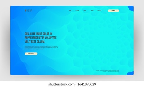 Homepage, landing page background. Abstract liquid, fluid shapes composition. 3D effect with blend gradient. Colors name: Fluorescent blue, Azure. Eps10 vector illustration.