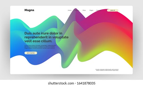 Homepage, landing page background. Abstract liquid, fluid shapes composition. 3D effect with blend gradient. Colors name: Fluorescent blue, Azure, Folly, Citrine. Eps10 vector illustration.