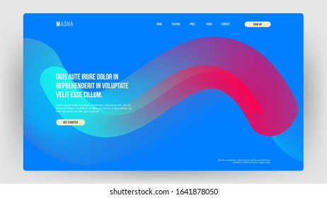 Homepage, landing page background. Abstract liquid, fluid shapes composition. 3D effect with blend gradient. Colors name: Fluorescent blue, Azure, Folly. Eps10 vector illustration.