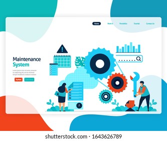 homepage landing page vector flat illustration of maintenance system. repair and maintenance of cloud storage technology. security system in digital backup database.  