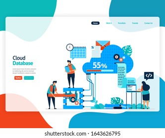 homepage landing page vector flat illustration of cloud database. repair and maintenance of cloud storage technology. security system in digital backup database 