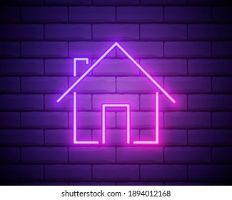 Homepage neon light icon. House, home building. Glowing sign Vector isolated illustration.